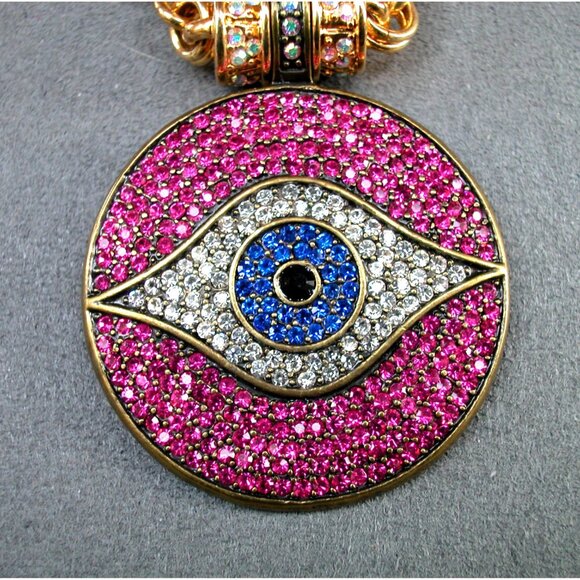 Kirks Folly Evil Eye Pendant Necklace Gold Tone Chain & Crystal Accents - Picture 1 of 5